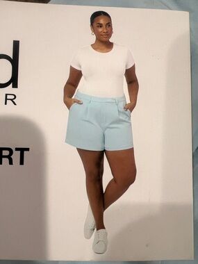 High-Rise Tailored Bermuda Shorts in Light Blue